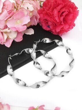 Silver Plated Twisted Hoop Earrings for Women Stylish Statement Earrings